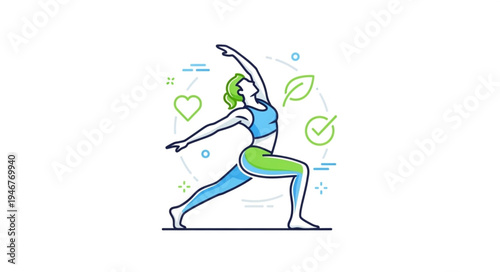 Woman practicing yoga warrior pose healthy lifestyle concept.