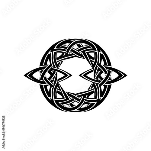 Celtic Knot Symbol, Circular Design with Eye Shapes, Ancient Art, Black and White