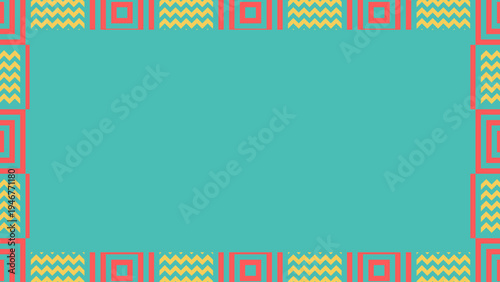 Decorative Retro Geometric Border with Teal Background and Coral Accents