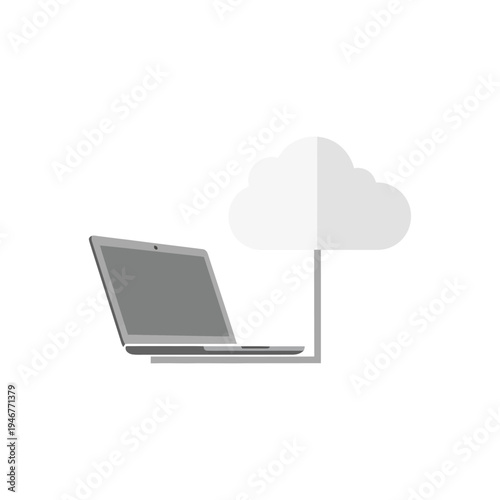 Laptop with cloud icon representing cloud computing and online data storage, isolated white background