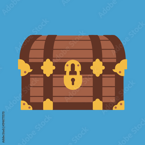 Cartoon-style treasure chest with gold accents and a lock.