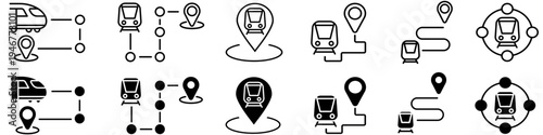 Train route icon vector set. Railway navigation Illustration sign collection. metro line map symbol. Railway direction logo. 