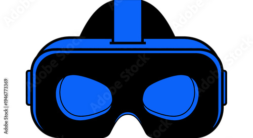A stylized illustration of a virtual reality headset with a modern design