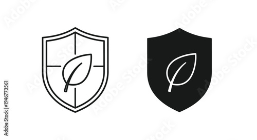 Two shield icons with leaf designs on a white background, one outlined and one filled, in a graphic illustration.