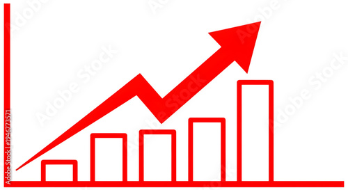 Red graph with upward trend isolated on transparent background