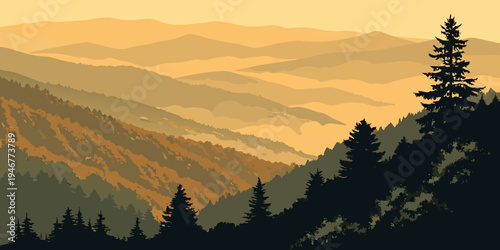 USA, US, U.S, United States - Great Smoky Mountains National Park Misty Mountain Layers Sunrise Panorama | Dreamy Foggy Landscape Wall Art Poster | Scenic USA Appalachian Nature Print
