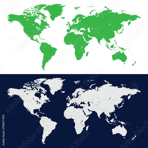 World map illustrations in green and white