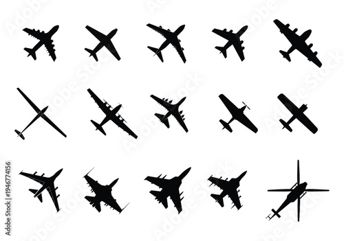 Collection of various airplane silhouettes in different angles