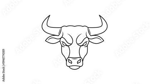 Minimalist bull head line art drawing features powerful horns and a fierce gaze perfect for mascot logos and strong brand identities on white.