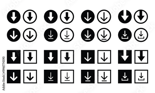 Collection of black and white arrow icons in various shapes and styles