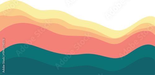 Layered abstract landscape waves in warm coral and teal tones, modern fluid art background for vibrant designs, layer background, design background, color background