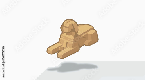 Stylized digital illustration of an ancient Egyptian sphinx monument. Iconic cultural landmark with human head, lion body, rendered in earthy beige tone, subtle shadow