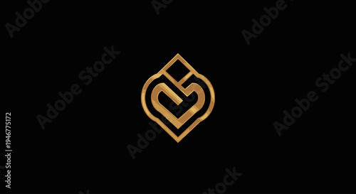 Golden Heart Shape Interconnected Symbol.