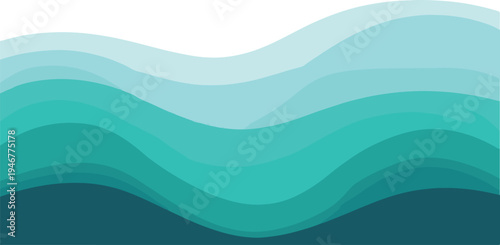 Abstract cyan and teal wavy layers background, smooth gradient curves, modern fluid design for graphics