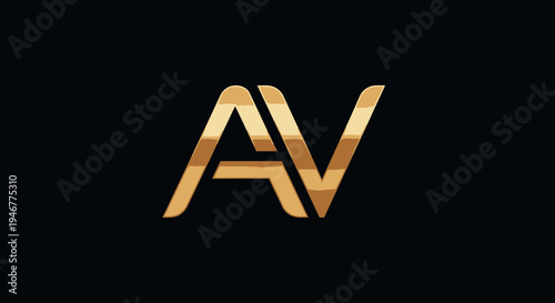 Golden Letter AV Logo Design.