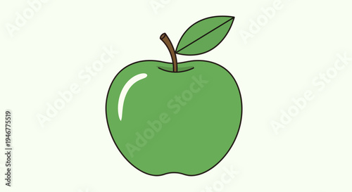 A green apple with a leaf.