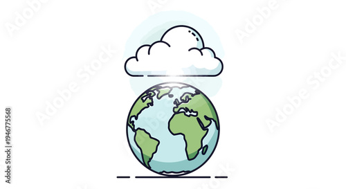 Earth globe with cloud icon.