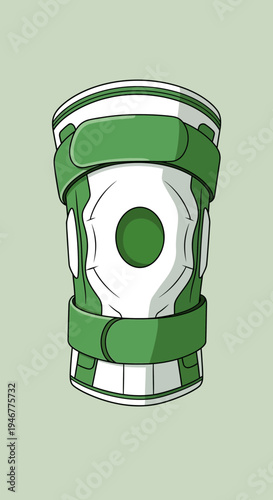 Medical Knee Brace Illustration, Green And White Design, Support And Protection For Joint