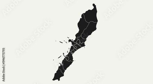 Black Silhouette Map of Cebu Island, Philippines with Administrative Divisions
