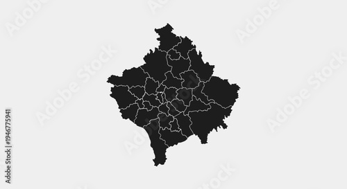 Black Silhouette Map of Kosovo with Internal Borders on a White Background