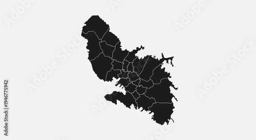 Black Silhouette Map of Malta with Administrative Divisions on White Background
