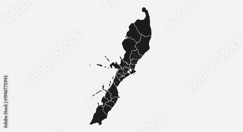 Black Silhouette Map of Leyte Province, Philippines with Internal Divisions