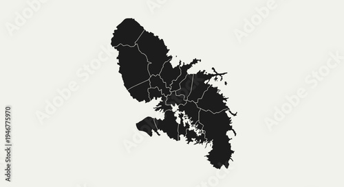 Black Silhouette Map of Martinique Island with Internal Divisions on Light Background