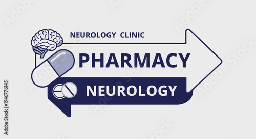 Medical Neurology Pharmacy Logo Design Featuring Brain Icon And Arrow Shape Graphics