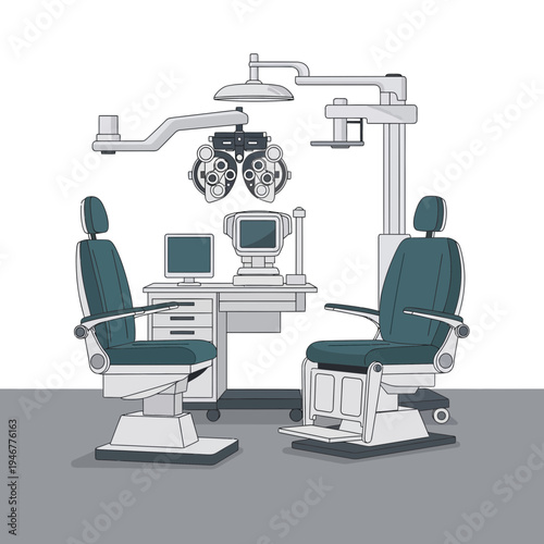 Medical Office Interior Depicting Advanced Ophthalmic Equipment for Vision Examination and Care
