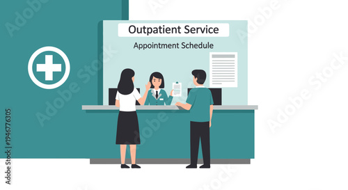Medical Outpatient Service Appointment And Health Consultation With Clients, Illustration
