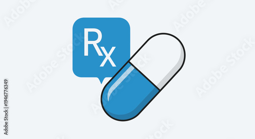 Medical Prescription Icon Depicting a Capsule and Associated Healthcare Concept Illustration