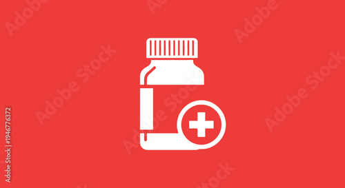 Medical Prescription Icon On Red Background, Healthcare Digital Illustration For Design Needs