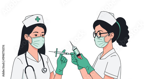 Medical Personnel Administering a Injection, Immunization, and Healthcare Illustration Concept