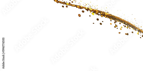 Golden sparkle trail with glittering droplets on white background with abstract background with golden effect