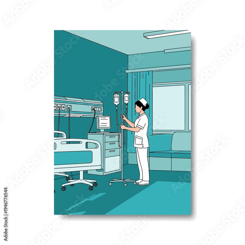 Medical Professional Adjusting Intravenous Drip In A Patient Room Representing Healthcare And