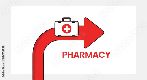 Medical Pharmacy Direction with First Aid Kit as Healthcare Illustration