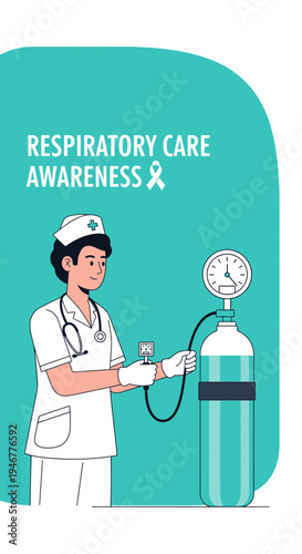 Medical Professional Adjusting Oxygen Tank Demonstrating Respiratory Care Awareness in Healthcare