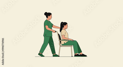 Medical Professional Assisting Patient In A Chair, Illustrating Assistance and Care