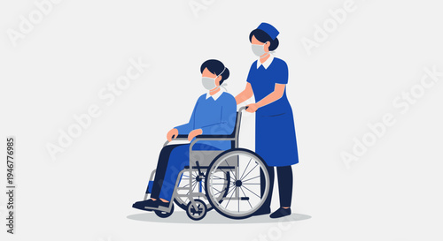 Medical Professional Assisting Patient in Wheelchair During Healthcare Process of Recovery