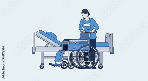 Medical Professional Assisting Patient with Mobility Using a Wheelchair and Hospital Bed
