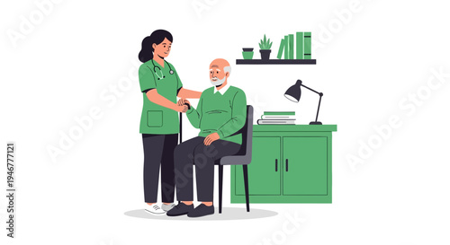 Medical Professional Caring For An Elderly Patient In A Warm And Supportive Setting