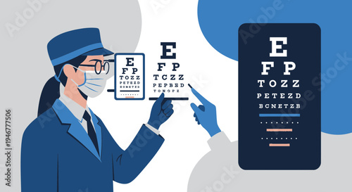 Medical Professional Conducting Eye Exam with Chart and Evaluating Patient Vision