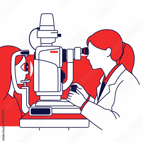 Medical Professional Conducting Eye Examination With Modern Optical Instrument For Vision Assessment