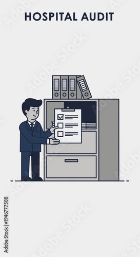 Medical Professional Conducting Hospital Audit Reviewing Healthcare Records in Office Setting