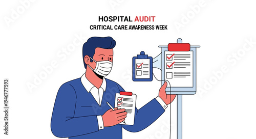 Medical Professional Conducting Hospital Audit, Focusing on Critical Care Protocols