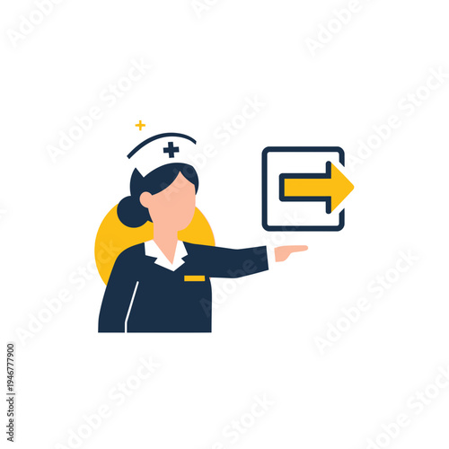 Medical Professional Directing Patient Flow Towards Entrance Symbol in Healthcare Setting