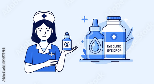 Medical Professional Displays Eye Drops and Clinic Supplies for Healthcare Treatments