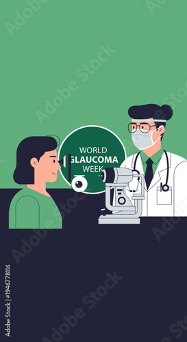 Medical Professional Examines Patient's Eyes During World Glaucoma Week with Advanced Equipment