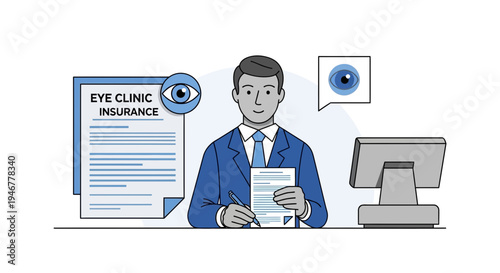 Medical Professional Explaining Eye Clinic Insurance Coverage and Processing Documents