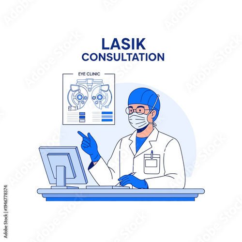 Medical Professional Explains Lasik Procedure, Illustrating Eye Exam Results and Consultation